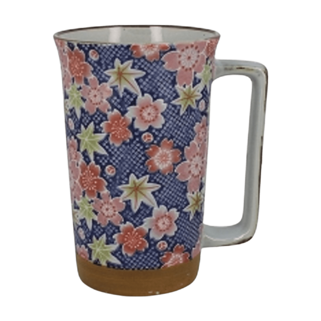 Mug en céramique japonaise motif érable et fleurs